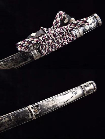 High-performance Damascus three-piece and clamp steel Earth covering blade burning edge Taiko Ancient silver Chrysanthemum katana